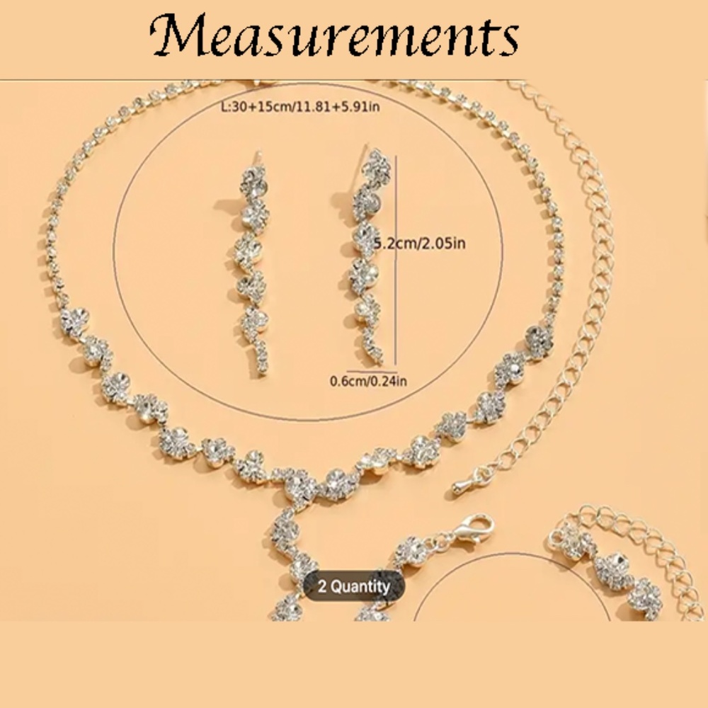 This set includes a necklace, earrings, and bracelet - Silver Plating & Zircons - Picture 8 of 8